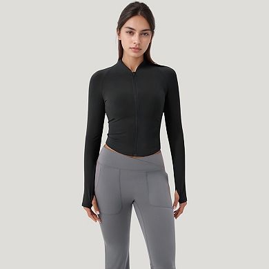 Women's Long Sleeve Zip Front Activewear Jacket with Lightweight Performance Fabric