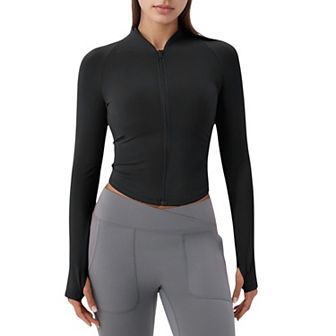 Women's Long Sleeve Zip Front Activewear Jacket with Lightweight Performance Fabric