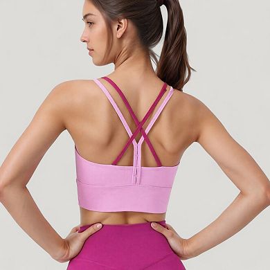 Women's Scoop Neck Sports Bra with Double Strap Back and Soft Stretch Fabric