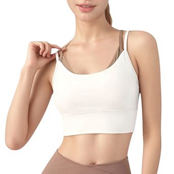 Women's Scoop Neck Sports Bra with Double Strap Back and Soft Stretch Fabric