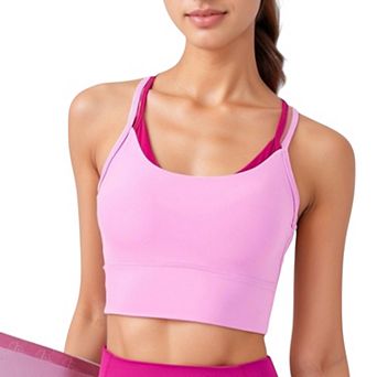 Women's Scoop Neck Sports Bra with Double Strap Back and Soft Stretch Fabric