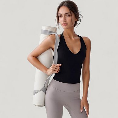 Women's V-Neck Cropped Activewear Tank with T-Strap Back and Stretch Fabric
