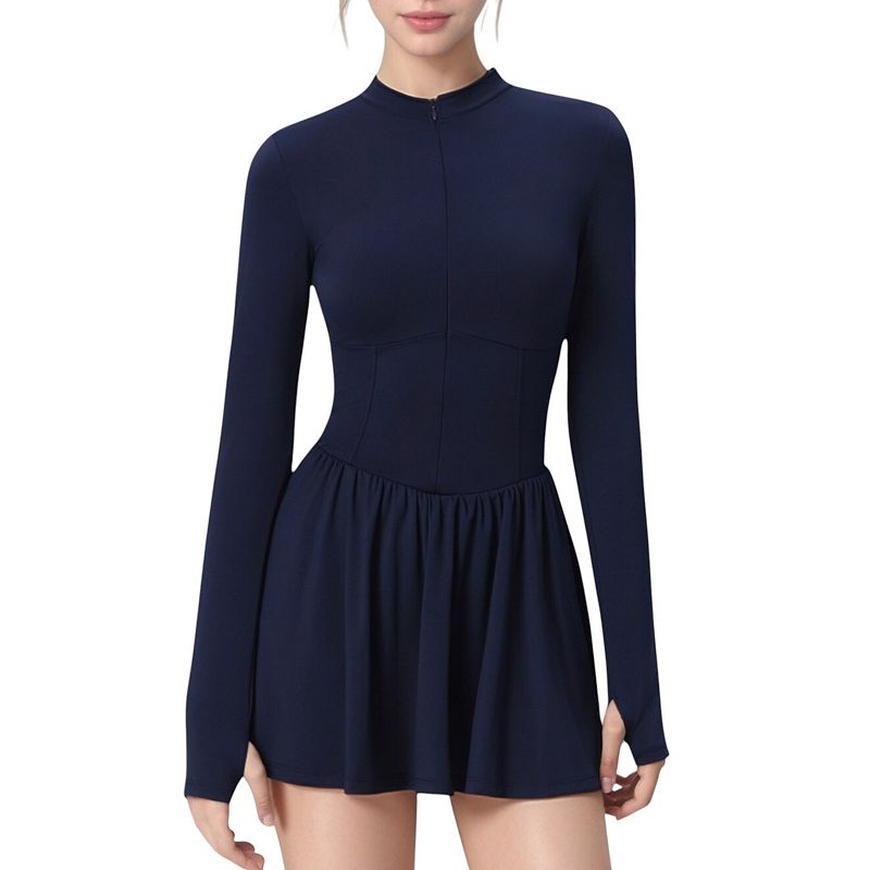 babes in short dresses SIMKHAI Women's Contrast Lace-Trim Poplin Mini-Shirtdress - Oxford Blue Stripe Material Spandex Covidien / Cardinal Health Ash & Erie White Size:US10/UK14/EU42