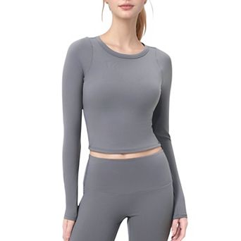 Women's Long Sleeve Cropped Sports Top with Open Back and Crisscross Strap Detail