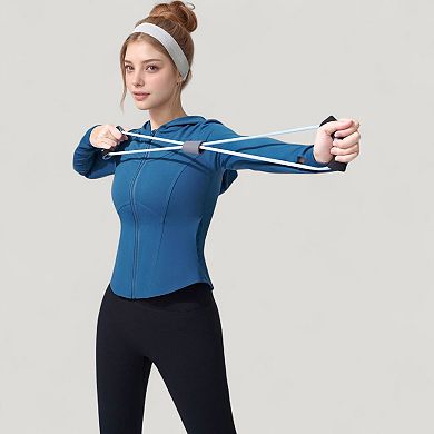 Women's Full Zip Long Sleeve Hooded Active Jacket with Slim Fit and Thumbhole Cuffs