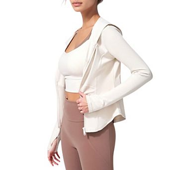 Women's Full Zip Long Sleeve Hooded Active Jacket with Slim Fit and Thumbhole Cuffs