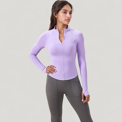 Women's Long Sleeve Half-Zip Slim Fit Active Jacket with Thumbhole Cuffs and Mock Neck