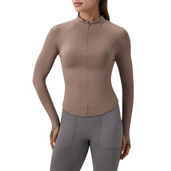 Women's Long Sleeve Half-Zip Slim Fit Active Jacket with Thumbhole Cuffs and Mock Neck