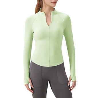 Women's Long Sleeve Half-Zip Slim Fit Active Jacket with Thumbhole Cuffs and Mock Neck