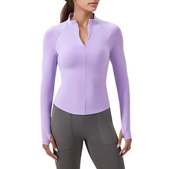 Women's Long Sleeve Half-Zip Slim Fit Active Jacket with Thumbhole Cuffs and Mock Neck