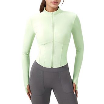 Women's Long Sleeve Zip-Up Cropped Active Jacket with Thumbhole Cuffs and Slim Fit Design