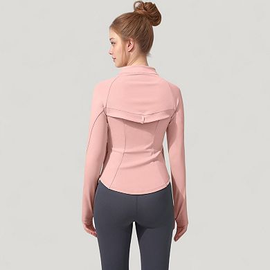 Women's Full Zip Long Sleeve Active Jacket with Slim Fit and High Collar