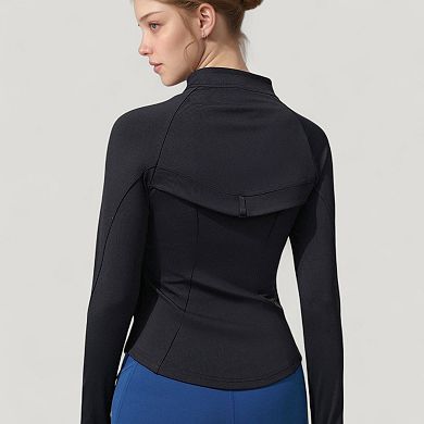 Women's Full Zip Long Sleeve Active Jacket with Slim Fit and High Collar