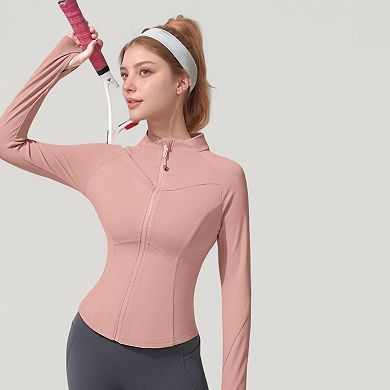 Women's Full Zip Long Sleeve Active Jacket with Slim Fit and High Collar