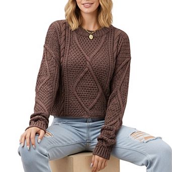 Women's Long Sleeve Cable Knit Pullover Sweater with Textured Pattern