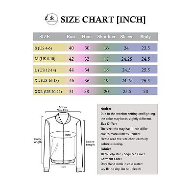Women's Sequin Bomber Jacket with Ribbed Trim and Front Zipper Closure