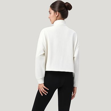 Women's Long Sleeve Half Zip Pullover Top with Mock Neck and Kangaroo Pocket