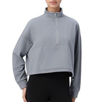 Women's Long Sleeve Half Zip Pullover Top with Mock Neck and Kangaroo Pocket