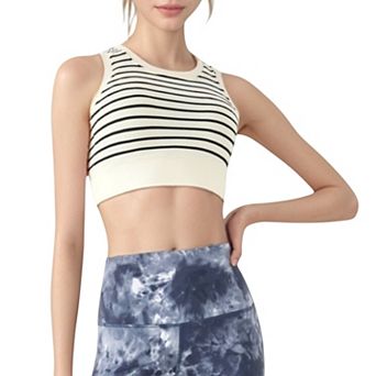 Women's Striped Sleeveless Crop Top with Fitted Hem and Round Neckline