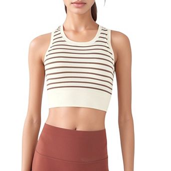 Women's Striped Sleeveless Crop Top with Fitted Hem and Round Neckline