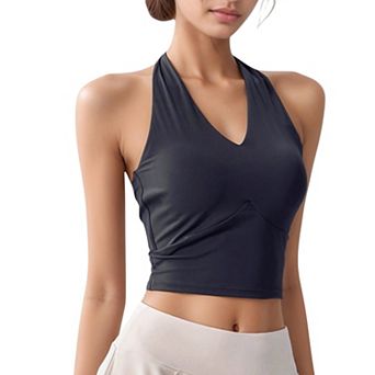Women's Halter Neck Fitted Crop Top with Soft Stretch Fabric and Contoured Waist