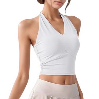 Women's Halter Neck Fitted Crop Top with Soft Stretch Fabric and Contoured Waist
