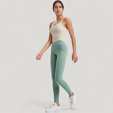 Women's Strappy Back Longline Activewear Tank Top with Scoop Neckline and Built-In Bra Support