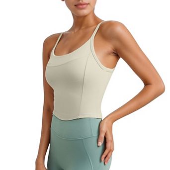 Women's Strappy Back Longline Activewear Tank Top with Scoop Neckline and Built-In Bra Support