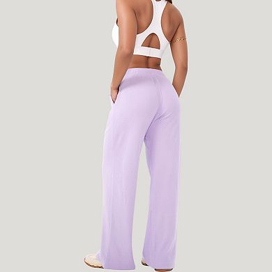 Women's High Waist Wide Leg Athletic Pants with Side Pockets and Elastic Waistband