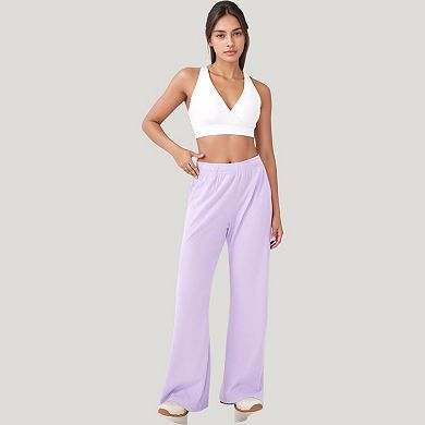 Women's High Waist Wide Leg Athletic Pants with Side Pockets and Elastic Waistband
