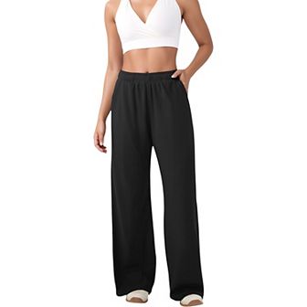 Women's High Waist Wide Leg Athletic Pants with Side Pockets and Elastic Waistband