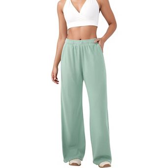 Women's High Waist Wide Leg Athletic Pants with Side Pockets and Elastic Waistband