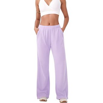 Women's High Waist Wide Leg Athletic Pants with Side Pockets and Elastic Waistband