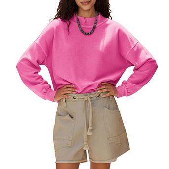 Women's Long Sleeve Crew Neck Pullover Top with Relaxed Fit and Ribbed Cuffs