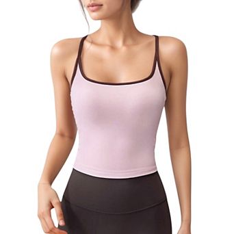 Women's Square Neck Fitted Crop Tank Top with Contrast Trim and Soft Stretch Fabric
