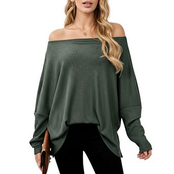 Women's Off Shoulder Long Sleeve Knit Top with Relaxed Fit
