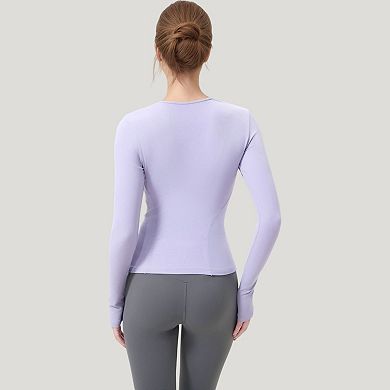Women's Long Sleeve Fitted Activewear Top with Crew Neck and Thumbhole Cuffs