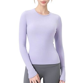Women's Long Sleeve Fitted Activewear Top with Crew Neck and Thumbhole Cuffs