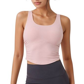 Women's Scoop Neck Cropped Tank Top with Strappy Cutout Back and Ruched Side Detailing