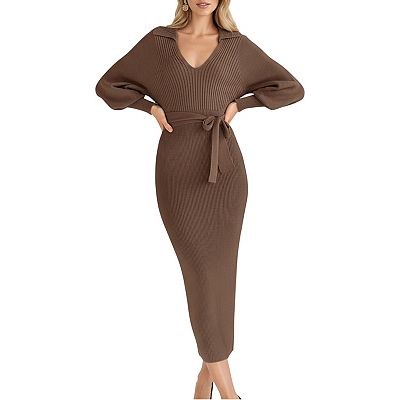 fitted lace wedding dress MEROKEETY Women's Long Sleeve Sweater Dress 2025 High Neck Slim Fit Ribbed  Knit Midi Winter Dresses, Black XS at Amazon Women's Clothing store main image 0