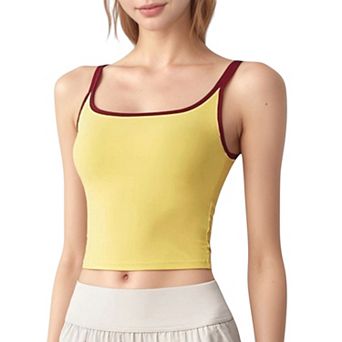 Women's Square Neck Contrast Trim Cropped Active Tank Top