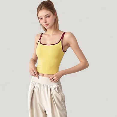 Women's Square Neck Contrast Trim Cropped Active Tank Top