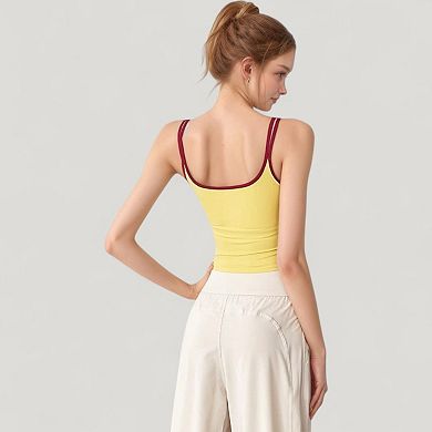 Women's Square Neck Contrast Trim Cropped Active Tank Top