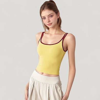 Women's Square Neck Contrast Trim Cropped Active Tank Top