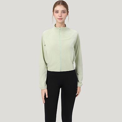 Women's Lightweight Zip Up Active Jacket with Stand Collar and Slim Fit