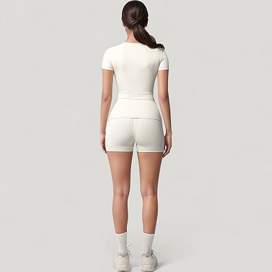 Women's Fitted Short Sleeve Top and High Waist Shorts 2-Piece Active Set