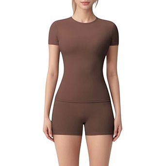 Women's Fitted Short Sleeve Top and High Waist Shorts 2 pc Active Set