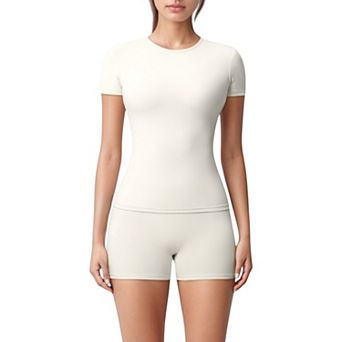 Women's Fitted Short Sleeve Top and High Waist Shorts 2 pc Active Set