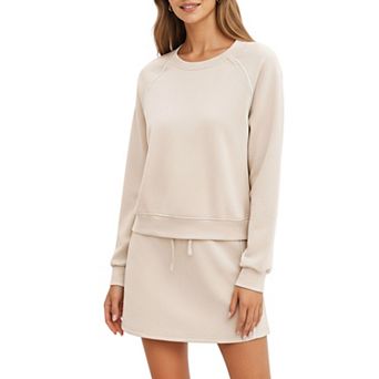 Women's 2 pc Set Long Sleeve Pullover Top with Elastic Waist Mini Skirt
