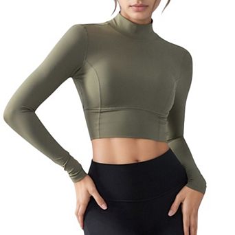 Women's Long Sleeve Crop Top with High Neck and Open Back Design